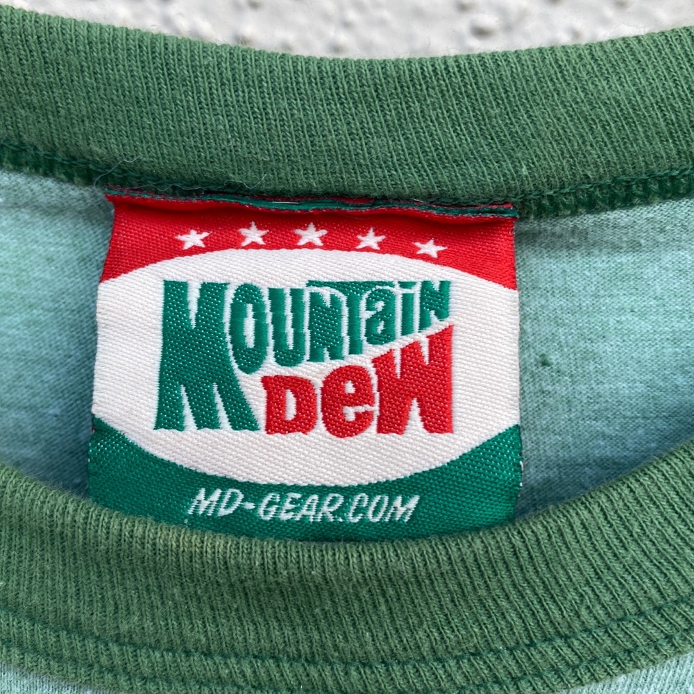 MOUNTAIN DEW print vintage tee shirt ringer green top Women’s graphic image M - Picture 3 of 6